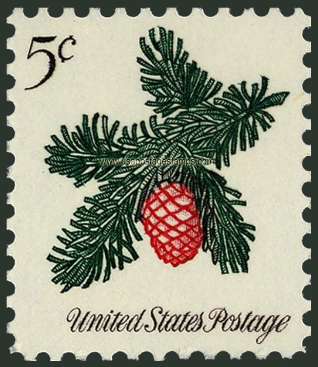 US 1964 Christmas ; Sprig of Conifer (Pinophyta) 5c. Scott. 1257
