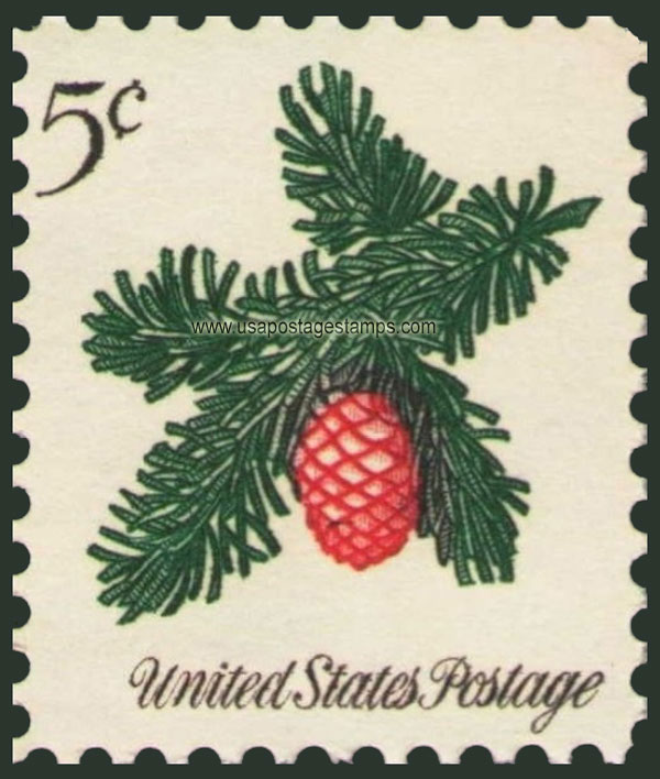 US 1964 Christmas ; Sprig of Conifer (Pinophyta) 5c. Scott. 1257a