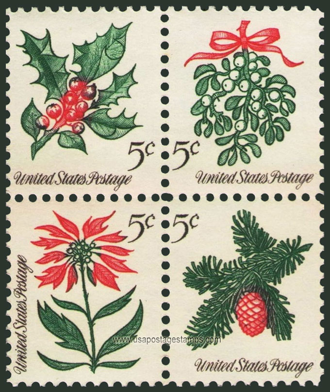 US 1964 Christmas ; Varieties Plants 5c.x4 Scott. 1257c