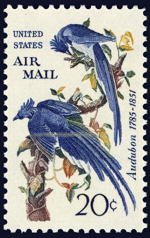US 1967 'Airmail' Black-throated Magpie-jay Birds ; Audubon Painting 20c. Scott. C71