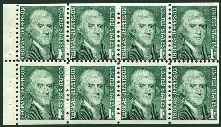 US 1968 Thomas Jefferson (1743-1826) ; Booklet Pane 1c.x8 Scott. 1278a