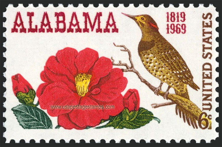 US 1969 Alabama Statehood ; Bird, Flowers 6c. Scott. 1375