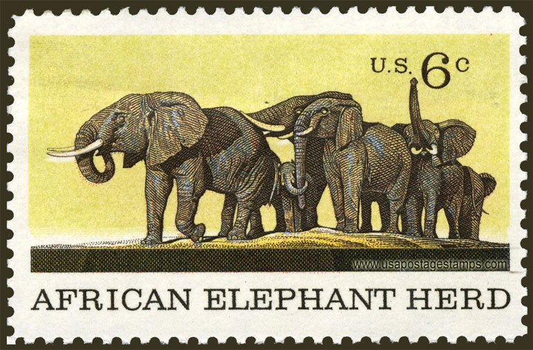 US 1970 African Elephant Herd ; Natural History 6c. Scott. 1388
