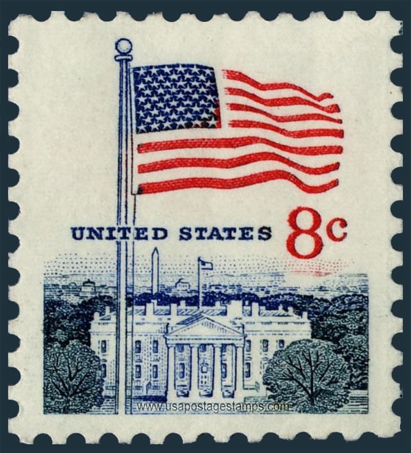 US 1969 United States Flag and White House, 6c. Scott. 1338F