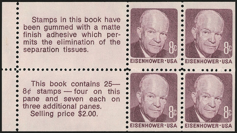 US 1971 David Dwight Eisenhower ; Booklet Pane 8c.x4 Scott. 1395c