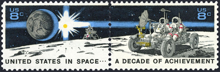 US 1971 Space Achievement Decade ; Se-tenant 8c.x2 Scott. 1435b
