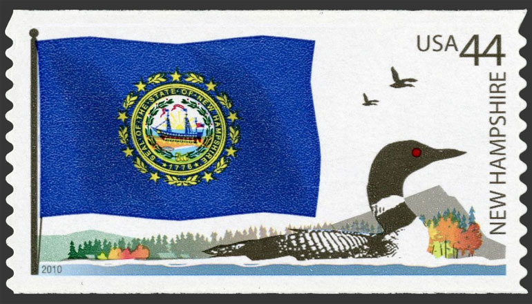 US 2010 New Hampshire State Flag : Flags of Our Nation ; Coil 44c. Scott 4307
