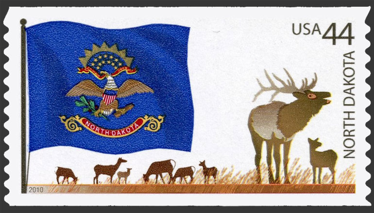 US 2010 North Dakota State Flag : Flags of Our Nation ; Coil 44c. Scott 4312