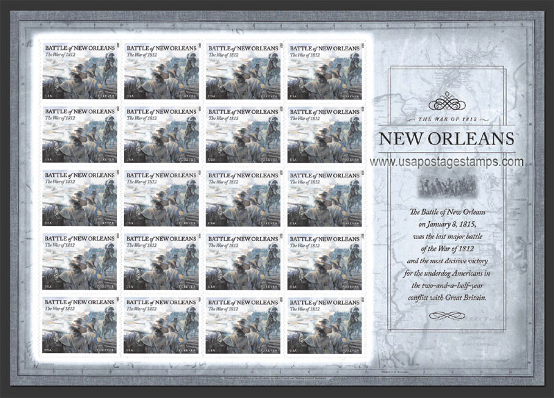US 2015 Battle of New Orleans ; Full Sheet 49c.x20 Scott. 4952MS