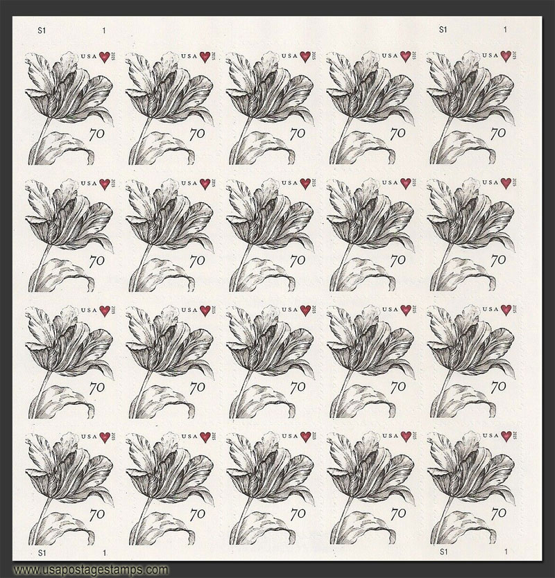 US 2015 Vintage Tulip Flowers ; Full Sheet 70c.x20 Scott. 4960MS