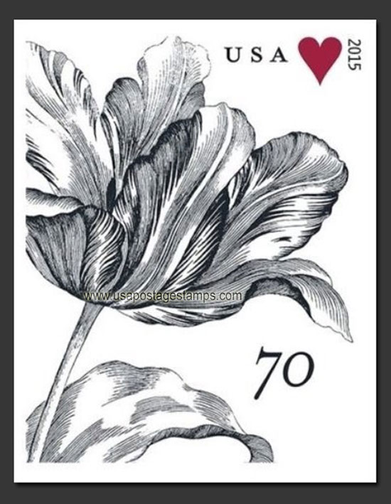 US 2015 Vintage Tulip Flower ; Imperf. 70c. Scott. 4960a