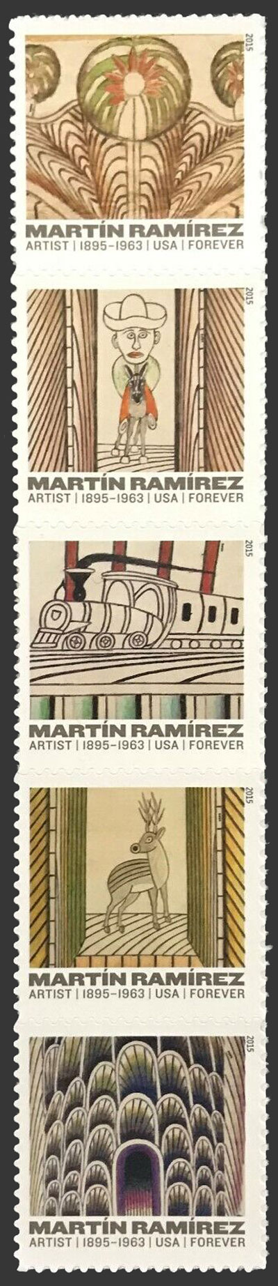 US 2015 Martin Ramirez Arts ; Se-tenant 49c.x5 Scott. 4972a