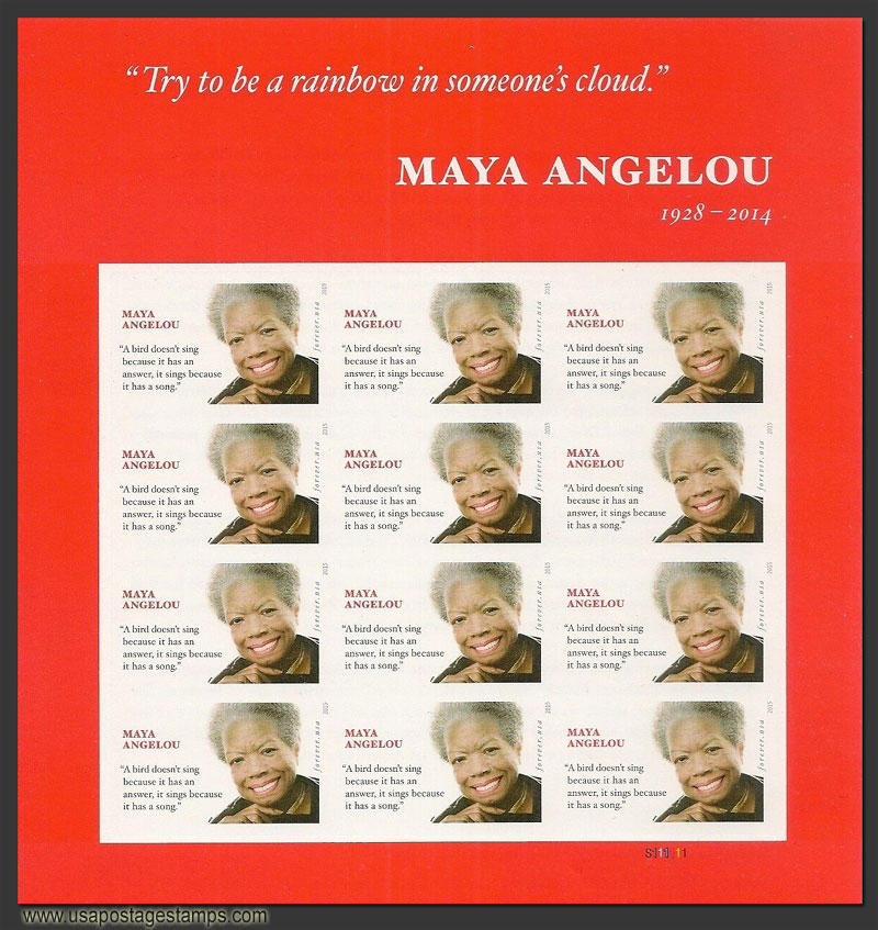 US 2015 Maya Angelou ; Imperf. Full Sheet 49c.x12 Scott. 4979aMS