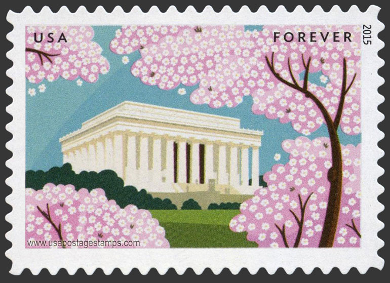 US 2015 Gifts of Friendship : Lincoln Memorial with cherry blossoms 49c. Scott. 4982