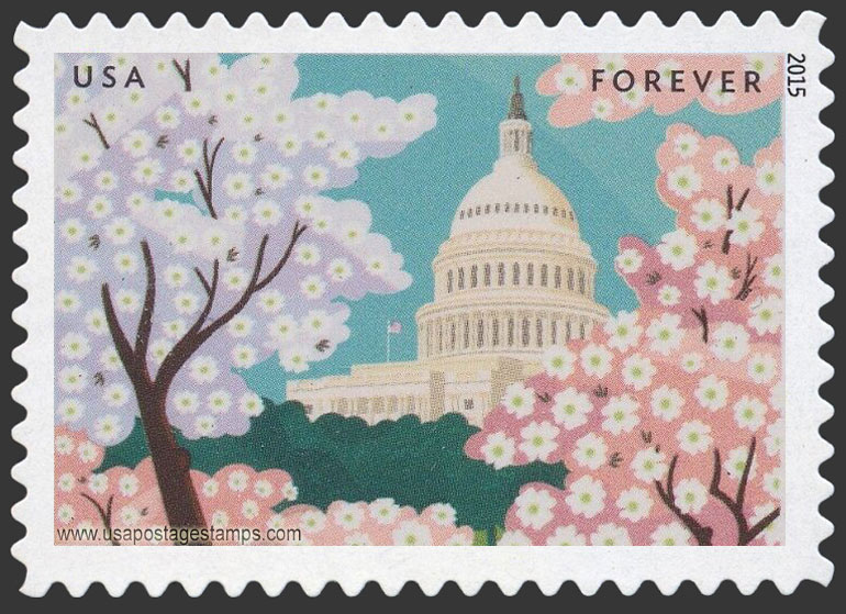 US 2015 Gifts of Friendship : U.S. Capitol and Cherry Blossoms 49c. Scott. 4983