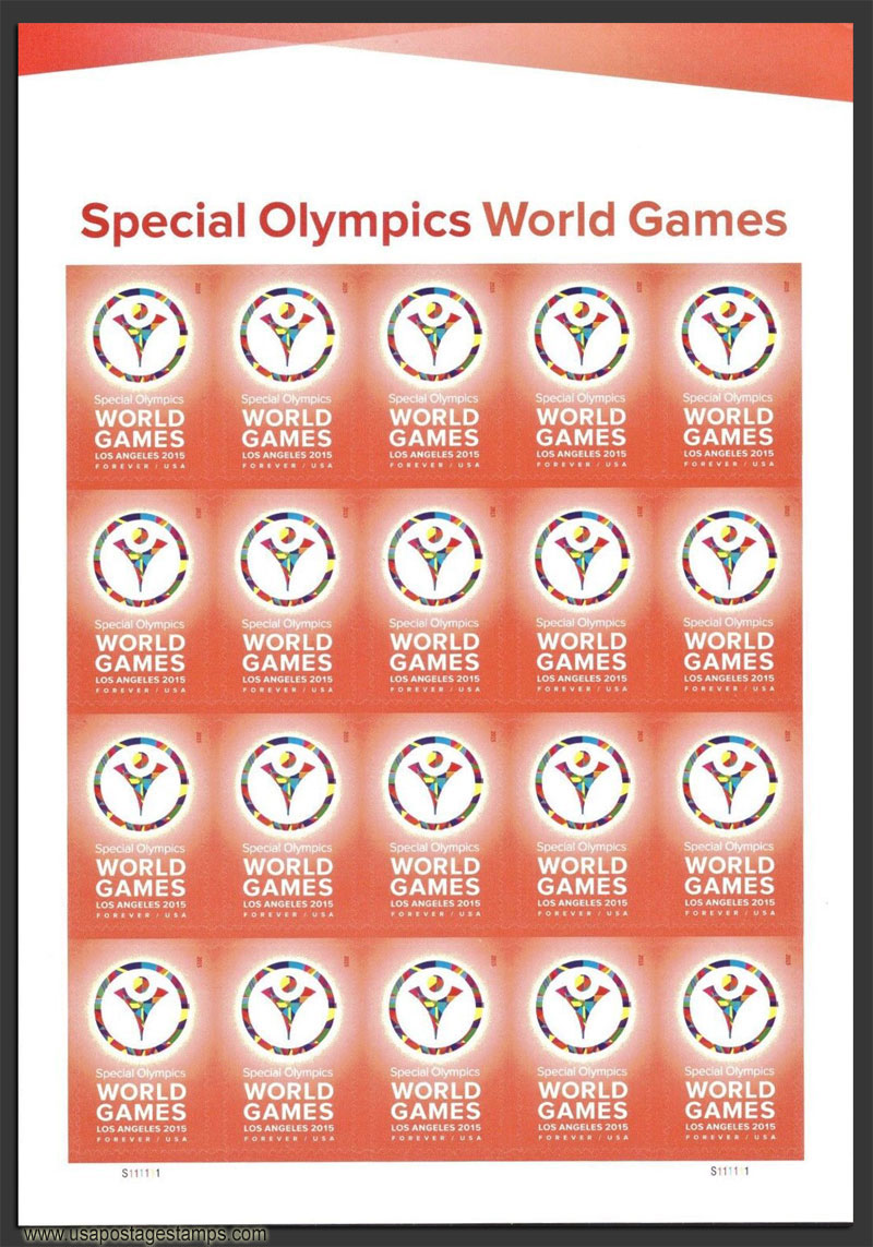 US 2015 Special Olympics World Games ; Full Sheet 49c.x20 Scott. 4986MS