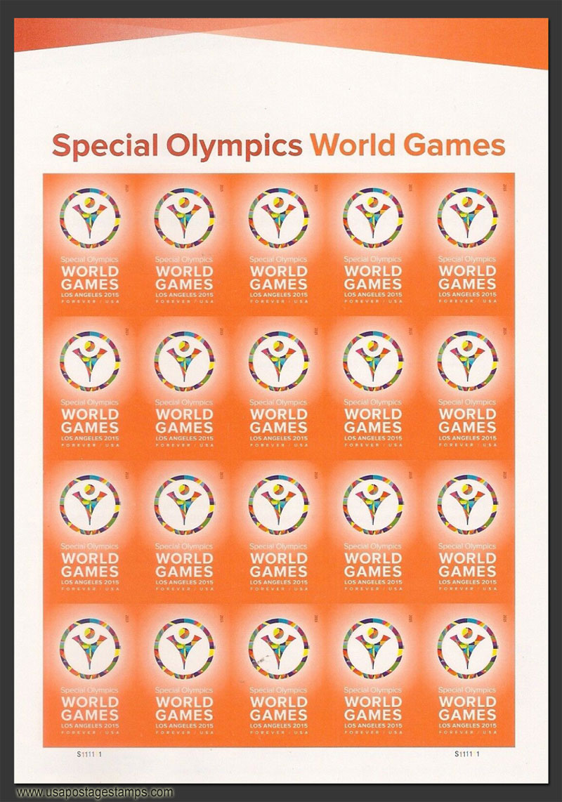 US 2015 Special Olympics World Games ; Imperf. Full Sheet 49c.x20 Scott. 4986aMS