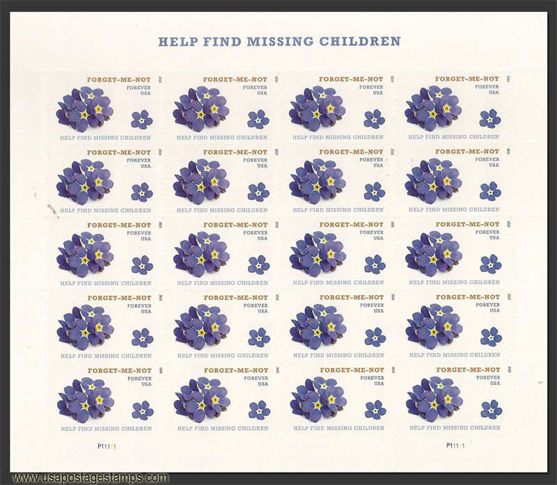 US 2015 Help Find Missing Children ; Full Sheet 49c.x20 Scott. 4987MS