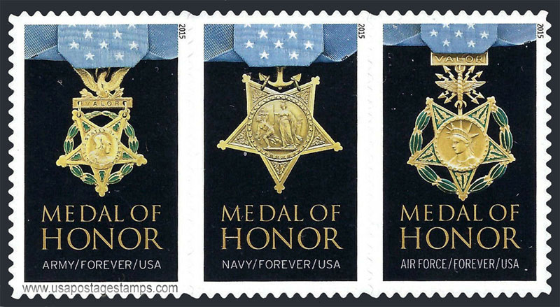 US 2015 Medal of Honor ; Se-tenant 49c.x3 Scott. 4988a