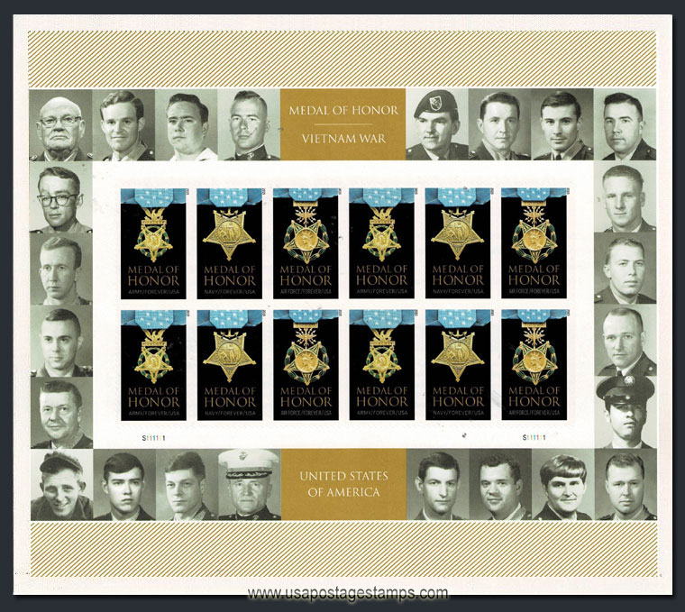 US 2015 Medal of Honor ; Imperf. Souvenir Sheets 49c.x24 Scott. 4988bMS
