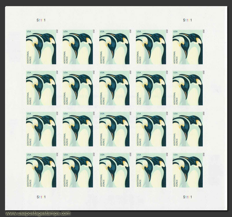 US 2015 Wildlife : Emperor Penguin ; Full Sheet 22c.x20 Scott. 4989MS