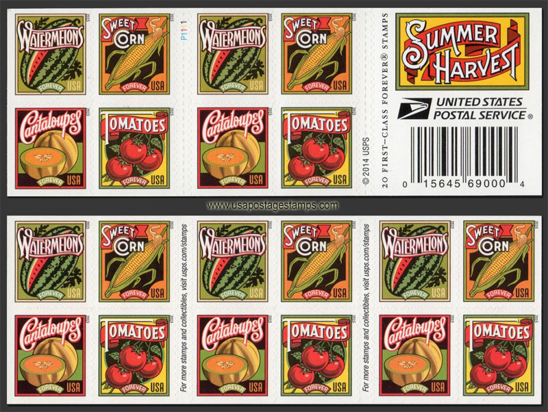 US 2015 Summer Harvest ; Booklet 49c.x20 Scott. 5007b
