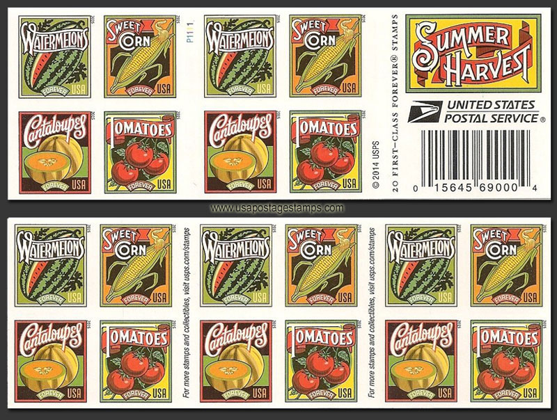 US 2015 Summer Harvest ; Imperf. Booklet 49c.x20 Scott. 5007d
