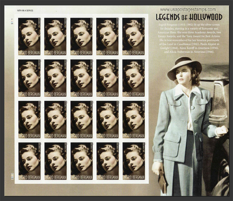 US 2015 Ingrid Bergman ; Full Sheet 49c.x20 Scott. 5012MS