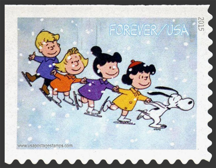 US 2015 Christmas : Snoopy and children Ice Skating 49c. Scott. 5023