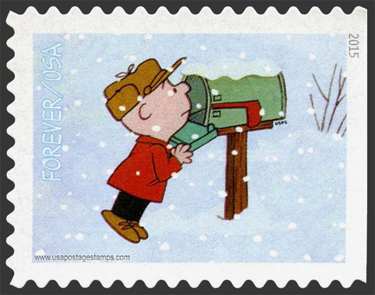 US 2015 Christmas : Charlie Brown Checking Mailbox 47c. Scott. 5026