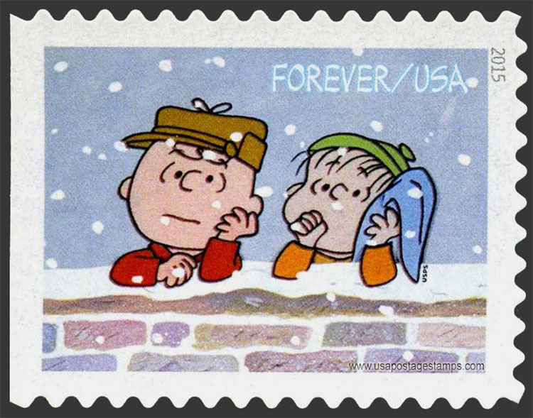 US 2015 Christmas : Charlie Brown and Linus Leaning on Wall 47c. Scott. 5027