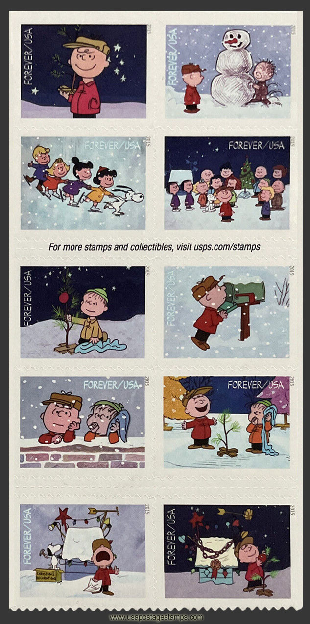 US 2015 Charlie Brown Christmas ; Se-tenant 49c.x10 Scott. 5030a