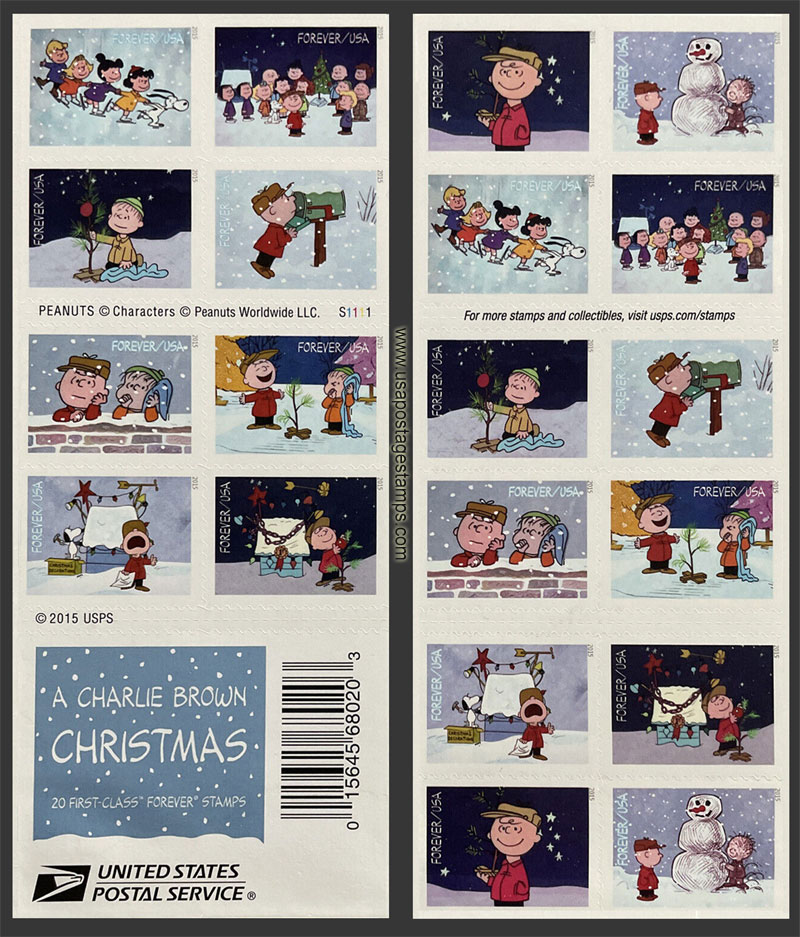 US 2015 Charlie Brown Christmas ; Booklet 49c.x20 Scott. 5030b