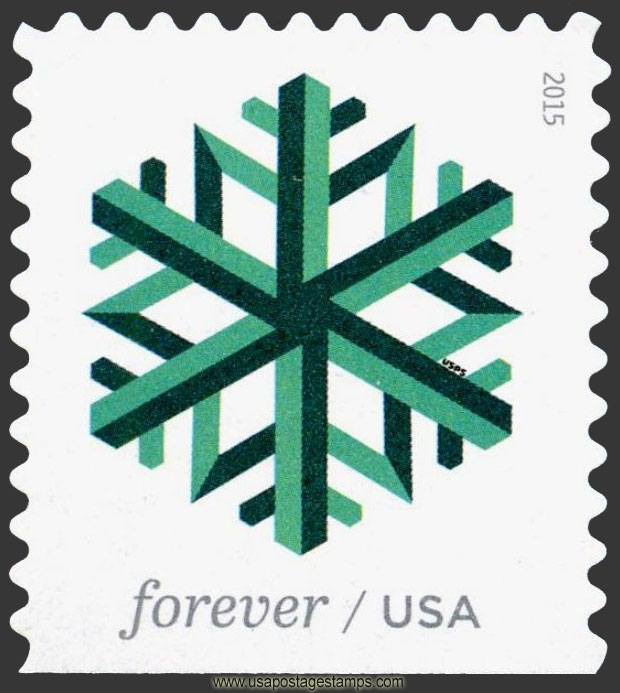 US 2015 Geometric Snowflakes : Green 49c. Scott. 5033