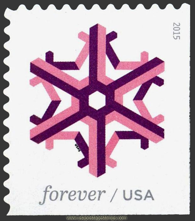 US 2015 Geometric Snowflakes : Pink 49c. Scott. 5034