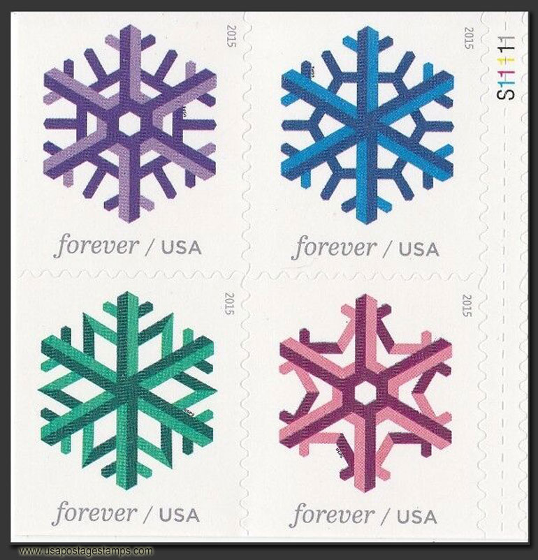 US 2015 Geometric Snowflakes ; Se-tenant 49c.x4 Scott. 5034a