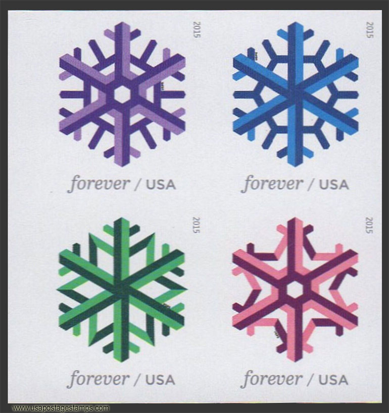 US 2015 Geometric Snowflakes ; Se-tenant 49c.x4 Scott. 5034c