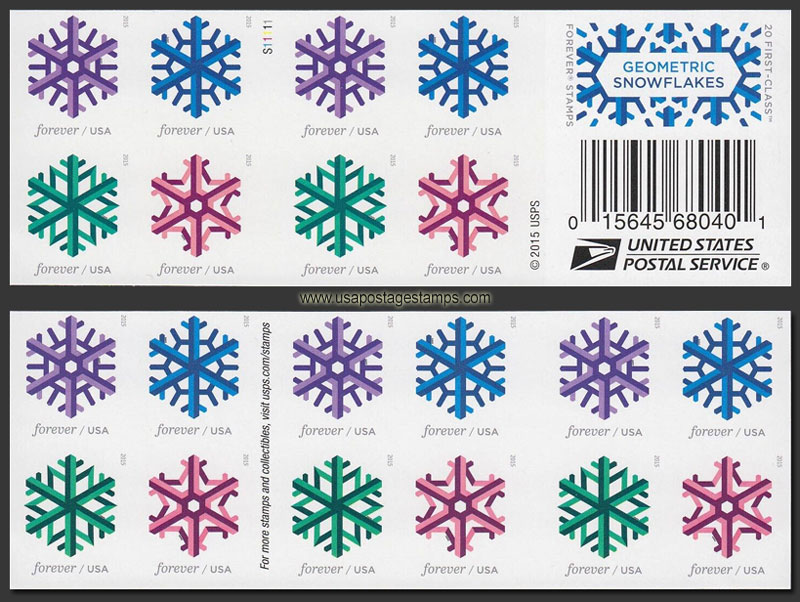 US 2015 Geometric Snowflakes ; Imperf. Booklet 49c.x20 Scott. 5034d