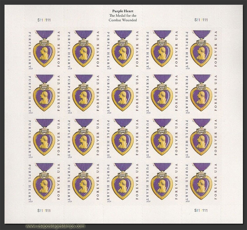 US 2015 Purple Heart ; Full Sheet 49c.x20 Scott. 5035MS