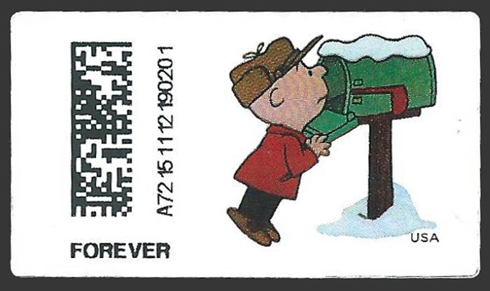 US 2015 Charlie Brown Christmas ATM stamp 49c. Scott. CVP98