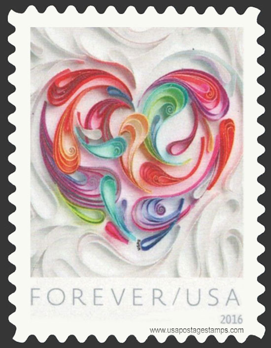 US 2016 Love : Quilled Paper Heart 49c. Scott. 5036