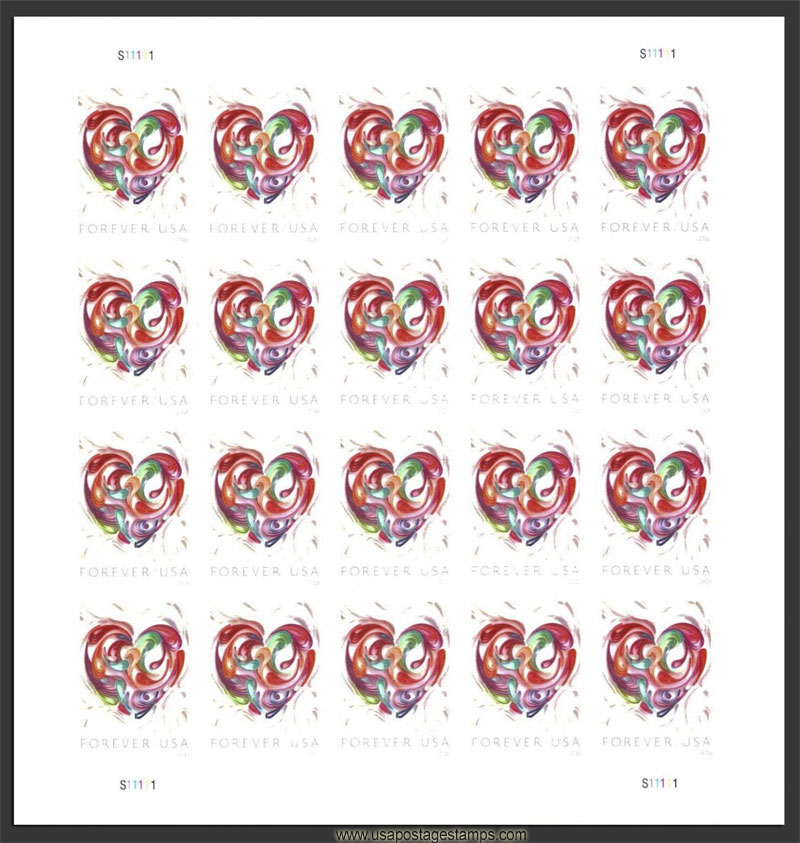 US 2016 Love : Quilled Paper Heart ; Full Sheet 49c.x20 Scott. 5036MS