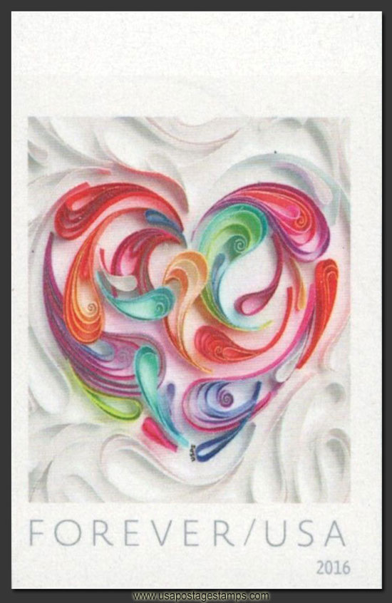 US 2016 Love : Quilled Paper Heart ; Imperf. 49c. Scott. 5036a