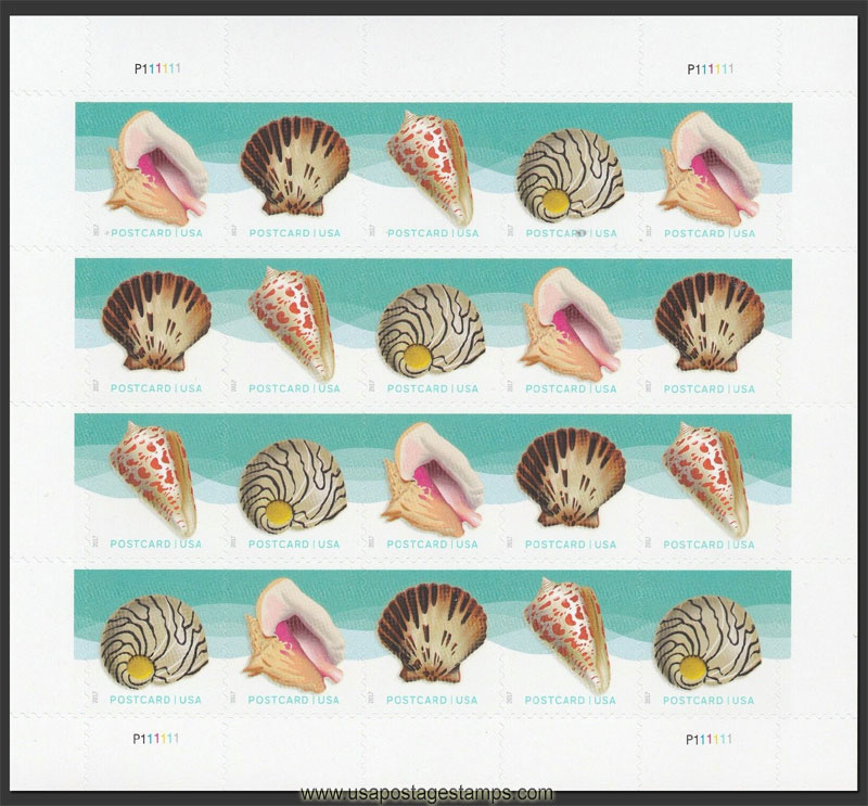 US 2017 Seashells ; Full Sheet 34c.x20 Scott. 5166MS