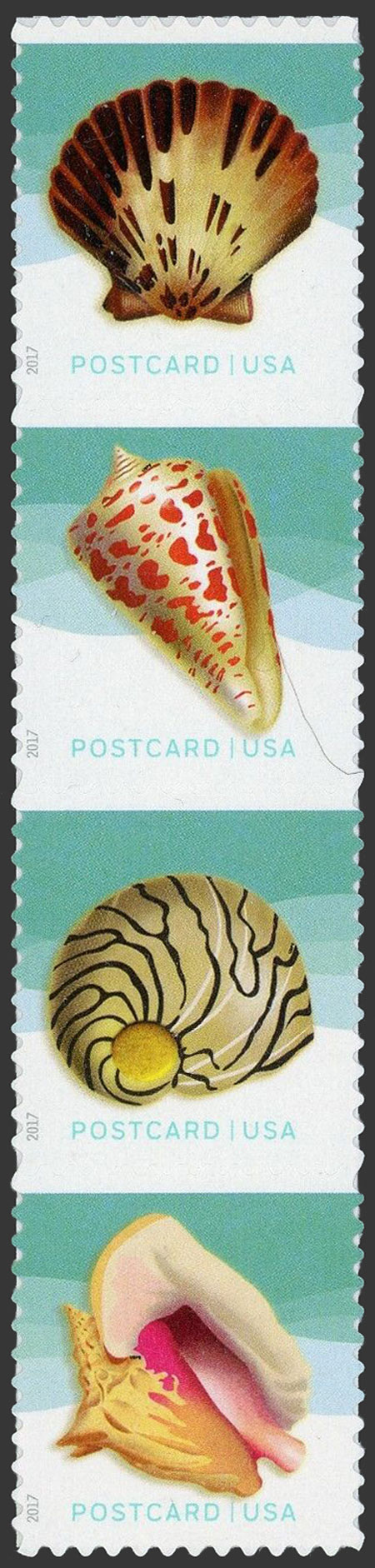 US 2017 Seashells ; Se-tenant 34c.x4 Scott. 5166a