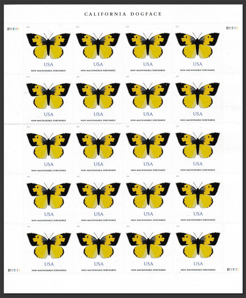 US 2019 California Dogface Butterfly ; Full Sheet 70c.x20 Scott. 5346KB