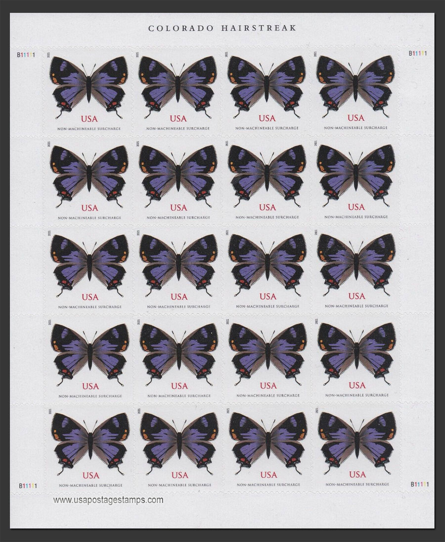 US 2021 Butterfly Colorado Hairstreak ; Full Sheet 75c.x20 Scott. 5568MS