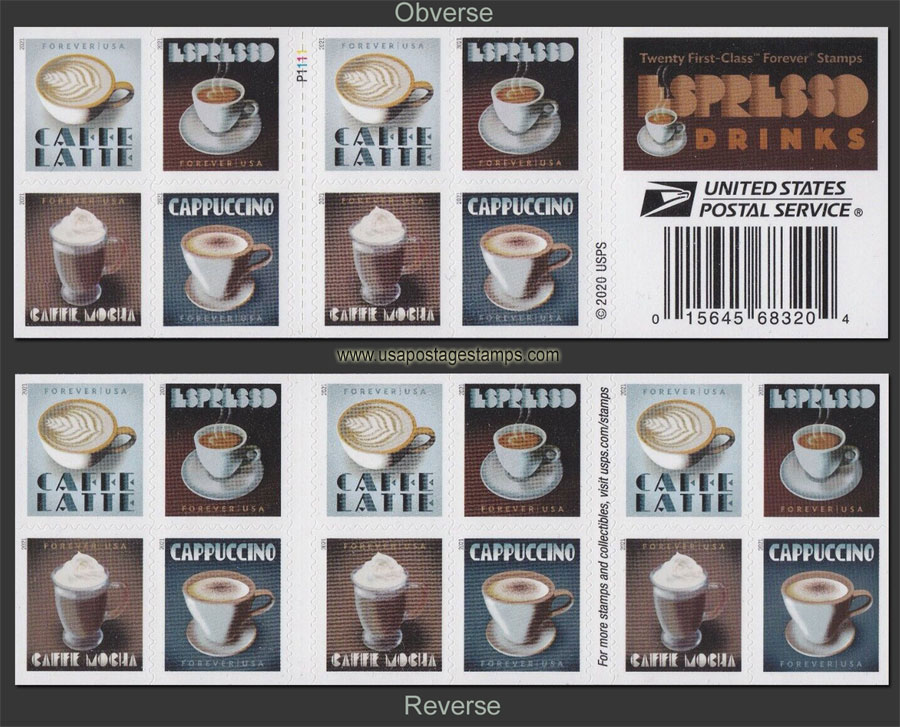 US 2021 Espresso Coffee Beverages ; Booklet 55c.x20 Scott. 5572b