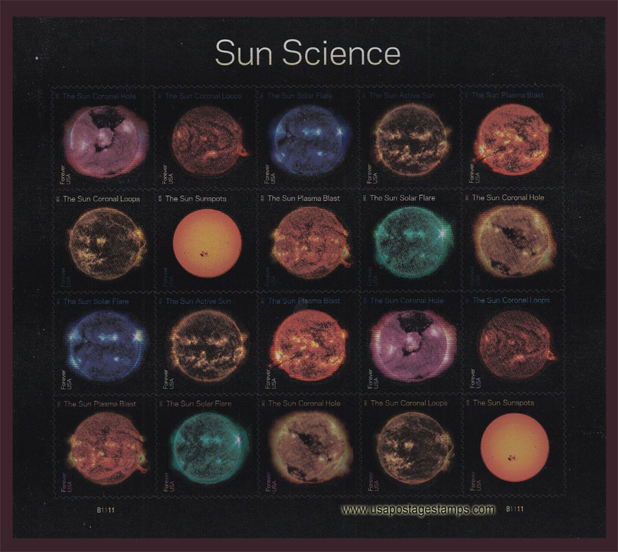 US 2021 Sun Science : Full Sheet 55c.x20 Scott. 5598-5607MS