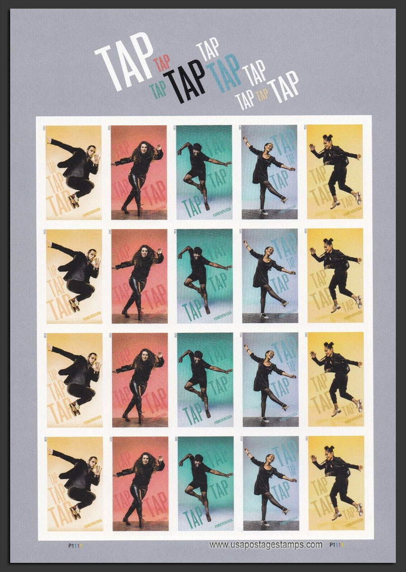 US 2021 Tap Dancing ; Imperf. Full Sheet 55c.x20 Scott. 5609a-5613aMS